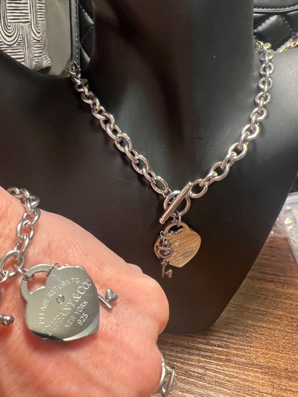 Silver Heart Tag Toggle Necklace and Bracelet Set - Picture 6 of 16